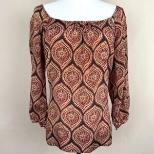 Nougat London Silk Boho Luxe Art Girl Blouse Medallion Print Top Small